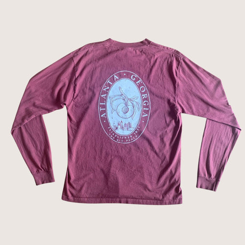 Vintage Atlanta Georgia Long Sleeved T-Shirt Burgundy Medium
