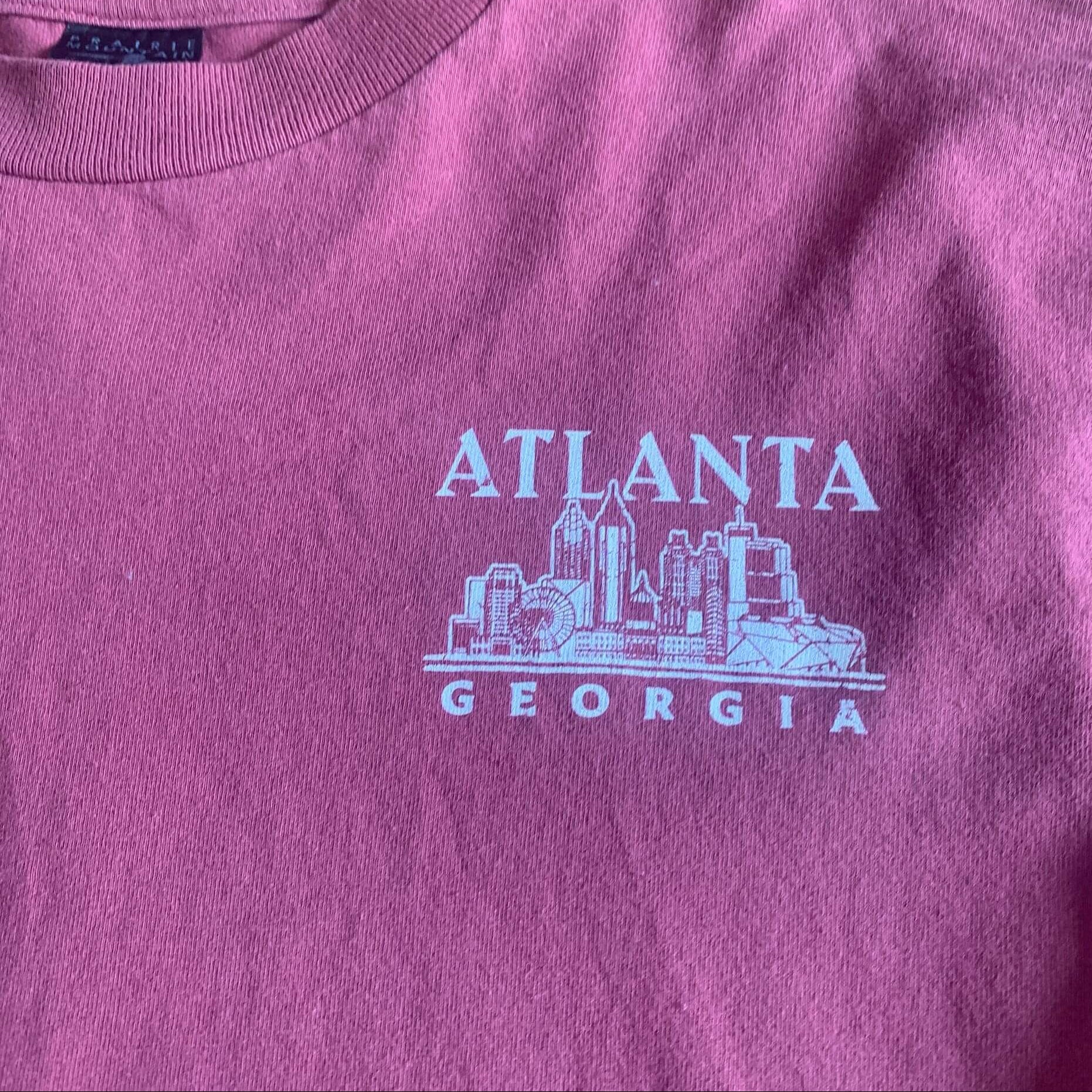 Vintage Atlanta Georgia Long Sleeved T-Shirt Burgundy Medium