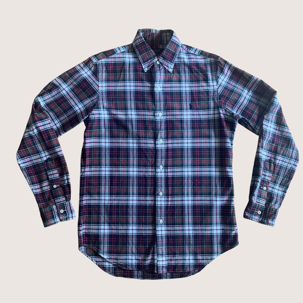 Vintage Polo Ralph Lauren Long Sleeved Shirt Checked Maroon Small