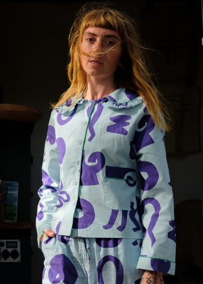 Organic Cotton Pyjama Shirt in Blue Things
