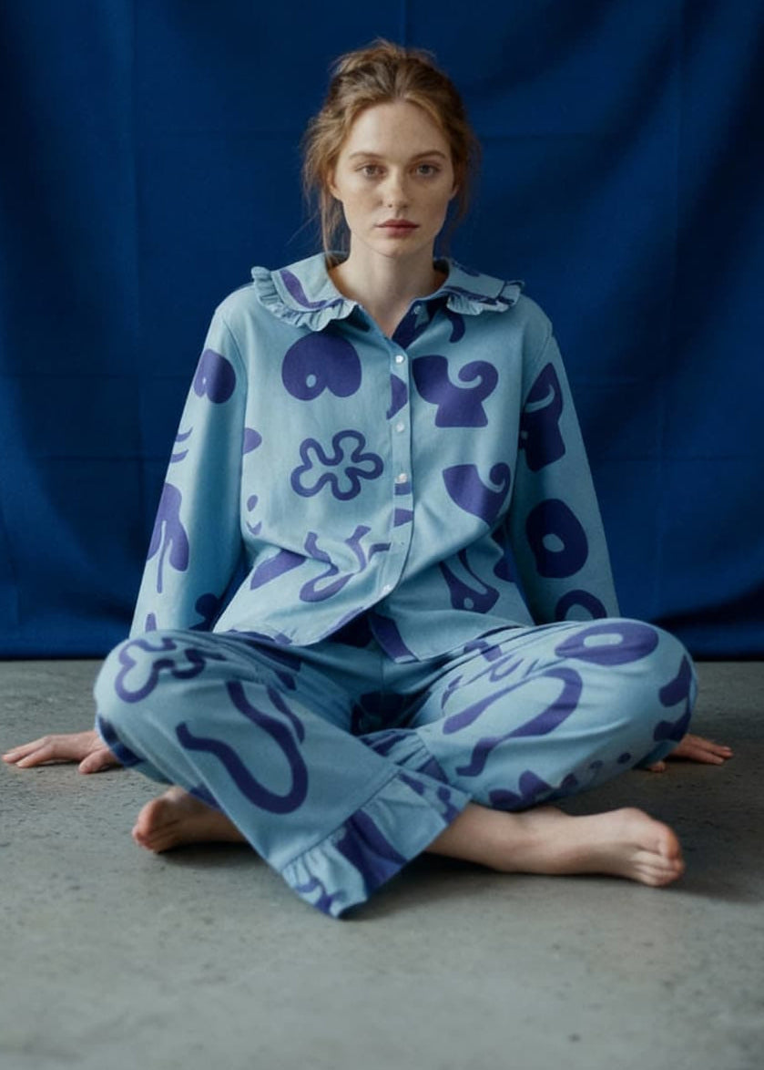 Organic Cotton Pyjama Bottoms in Blue Things