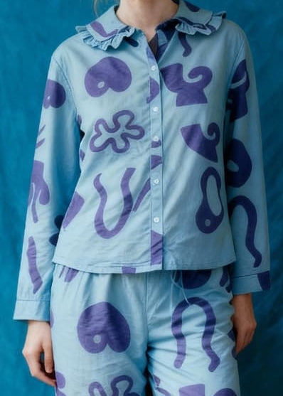 Organic Cotton Pyjama Shirt in Blue Things
