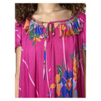 Original 1970's Vintage Bright Pink Floral Dress UK 8 - 12