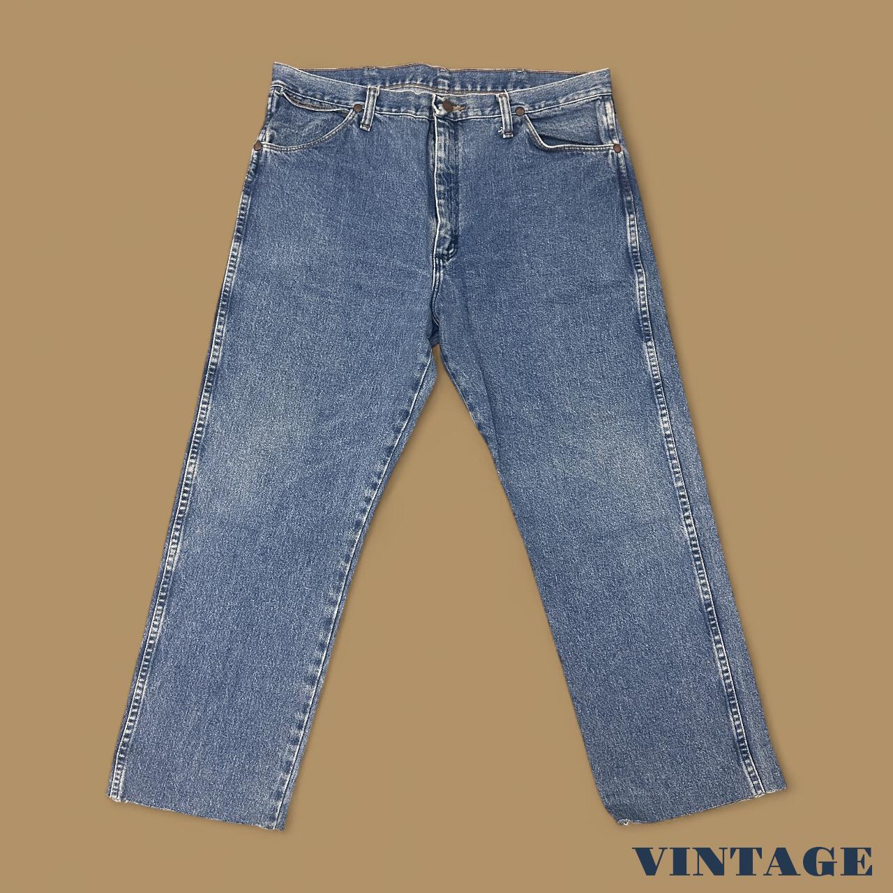 Vintage Wrangler USA Raw Hem Straight Leg Skater Jeans Mid Blue W36 L28