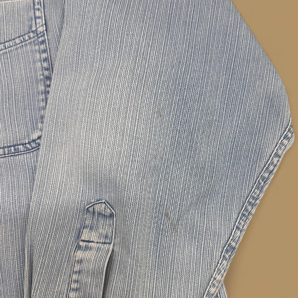 Vintage Moto Jeanswear Pinstripe Grandad Collar Denim Shirt Light Blue Large
