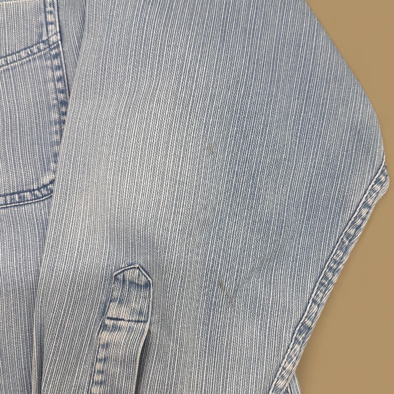 Vintage Moto Jeanswear Pinstripe Grandad Collar Denim Shirt Light Blue Large