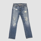 Vintage Levi's 514 Distressed Slim Fit Jeans Mid Blue W33 L32