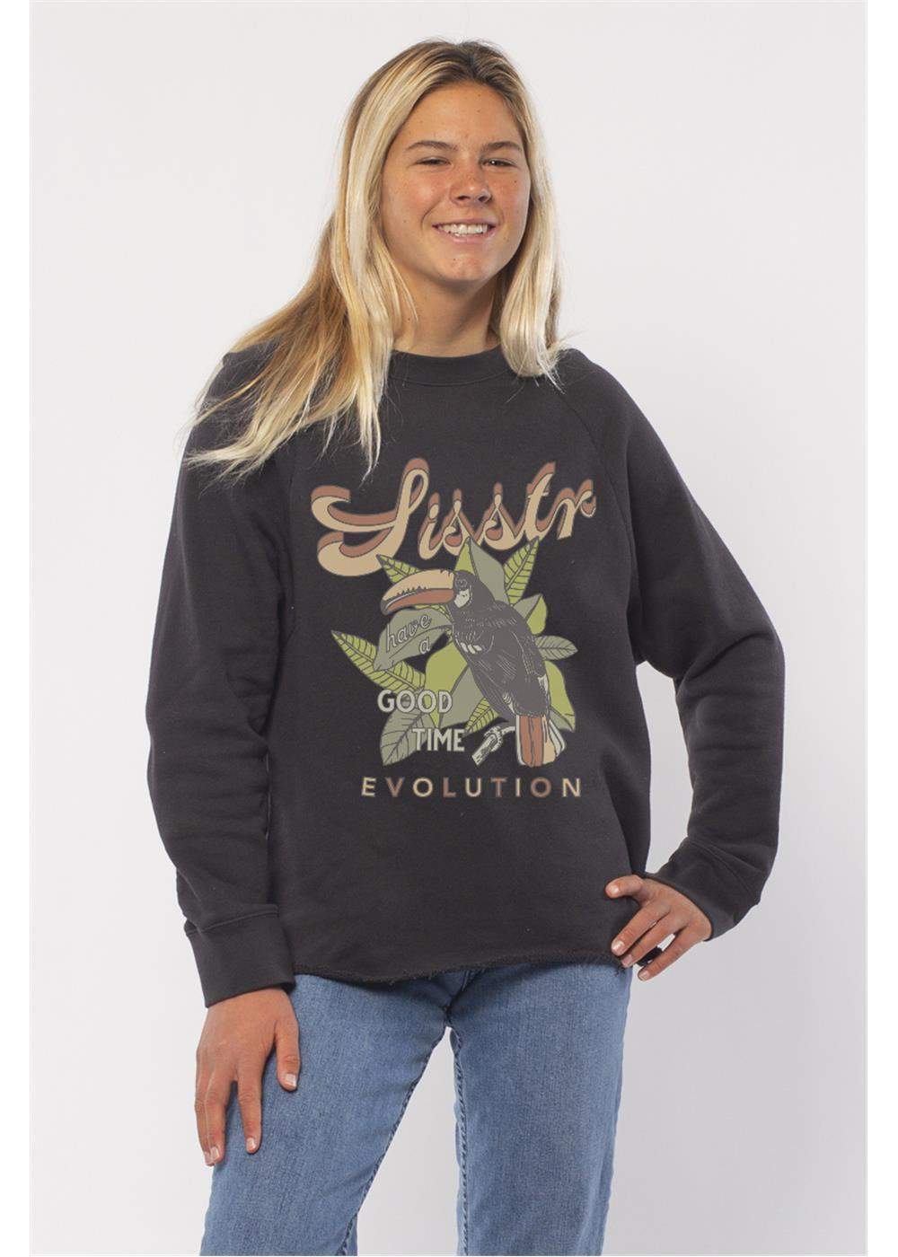 Sisstrevolution Tropical Crew Knit Fleece Charcoal