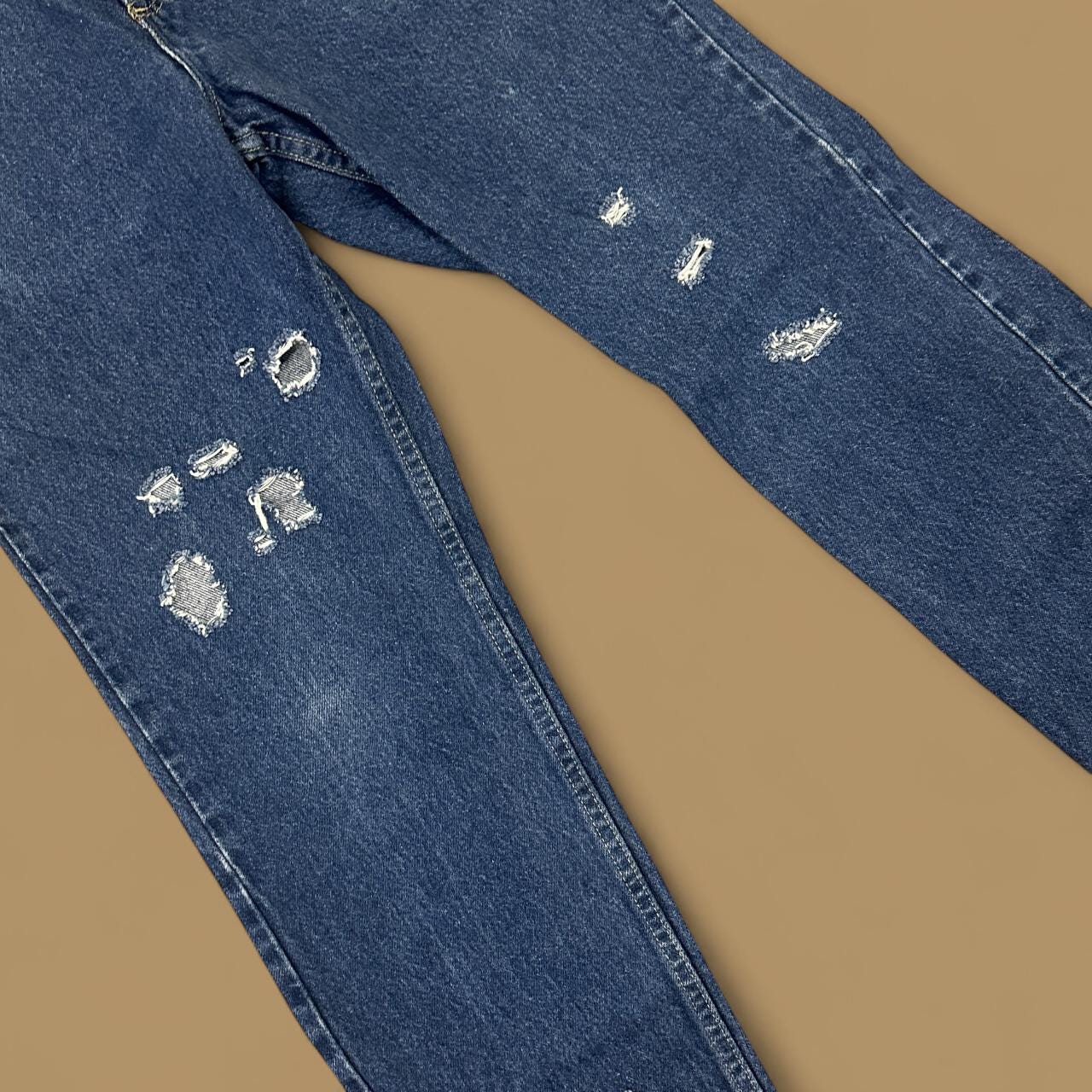 Vintage Lee Distressed Straight Leg Jeans Dark Blue W33 L29