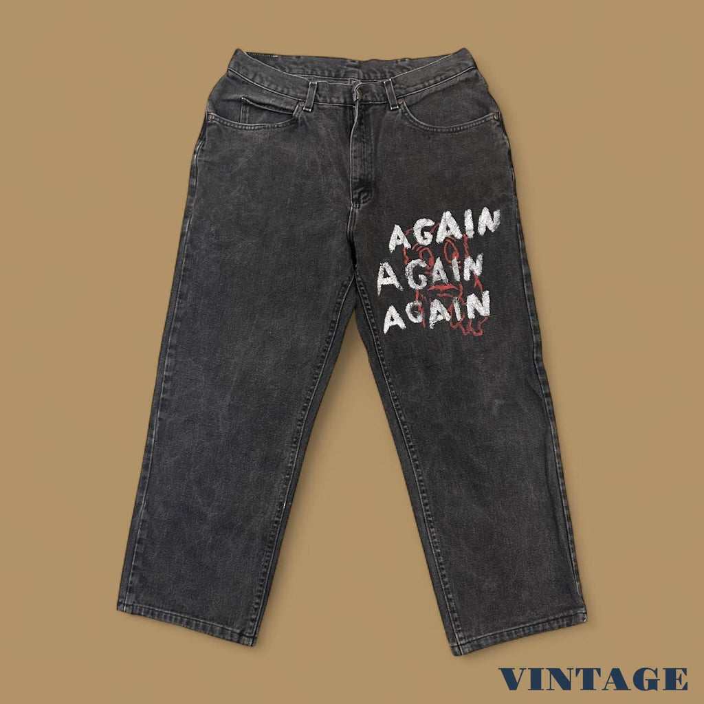 Vintage Lee Loose Straight Leg Custom Again Again Jeans Charcoal Black W34 L26