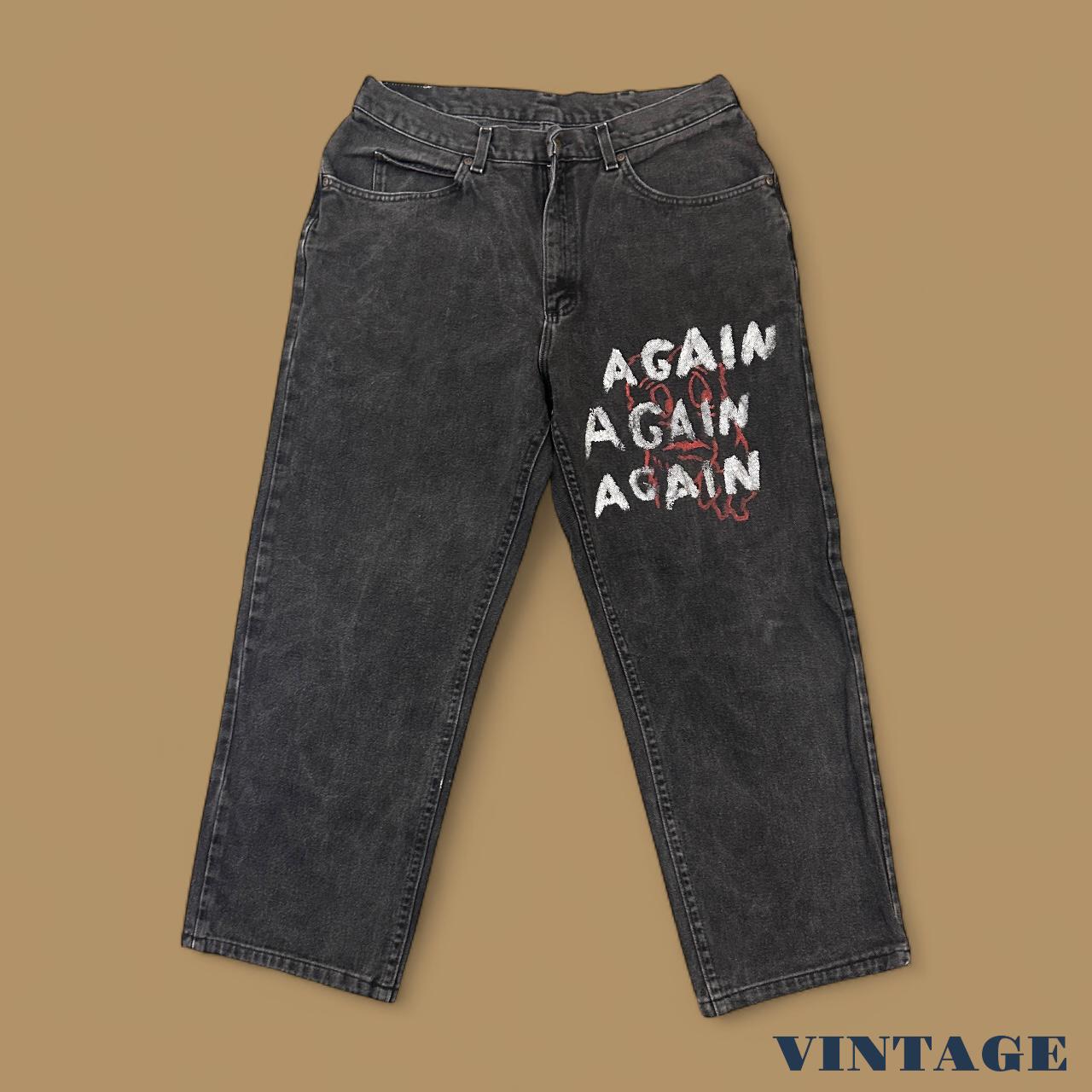 Vintage Lee Loose Straight Leg Custom Again Again Jeans Charcoal Black W34 L26