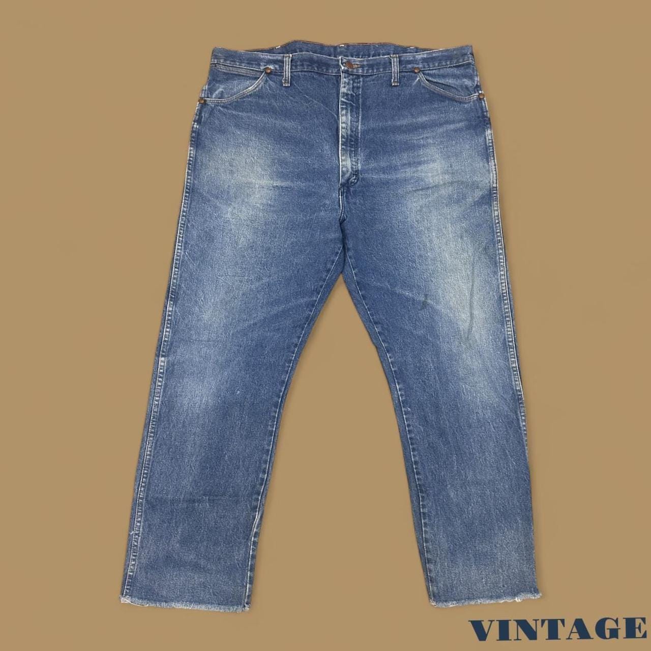 Vintage Wrangler Raw Hem Straight Leg Jeans Mid Blue W42 L28