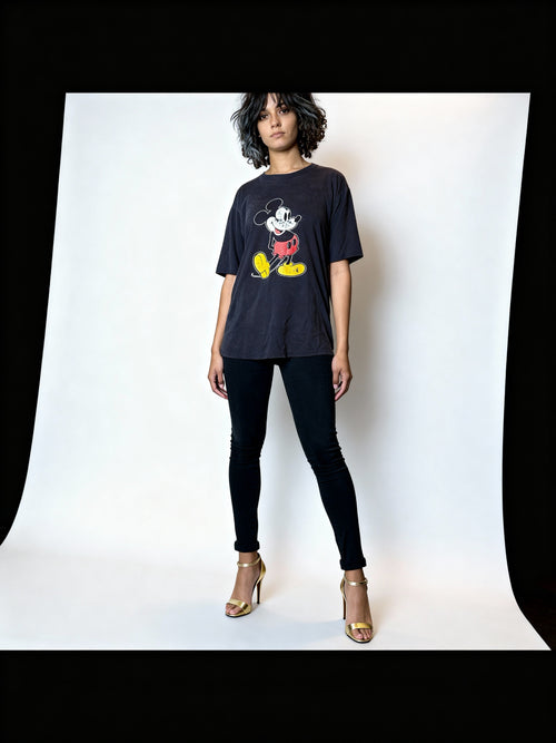 Original Vintage 1980's Mickey Mouse Black T Shirt UK 8 - 12