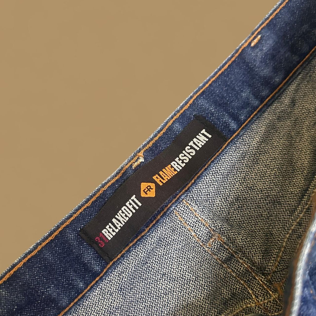 Vintage Wrangler Flame Resistant Raw Hem Straight Leg Jeans Dark Blue W34 L31