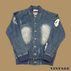 Vintage Rock Bobo Denim Bomber Jacket Mid Blue XL
