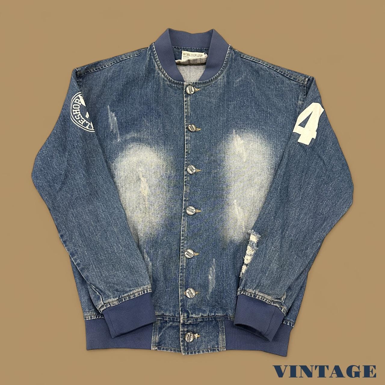 Vintage Rock Bobo Denim Bomber Jacket Mid Blue XL