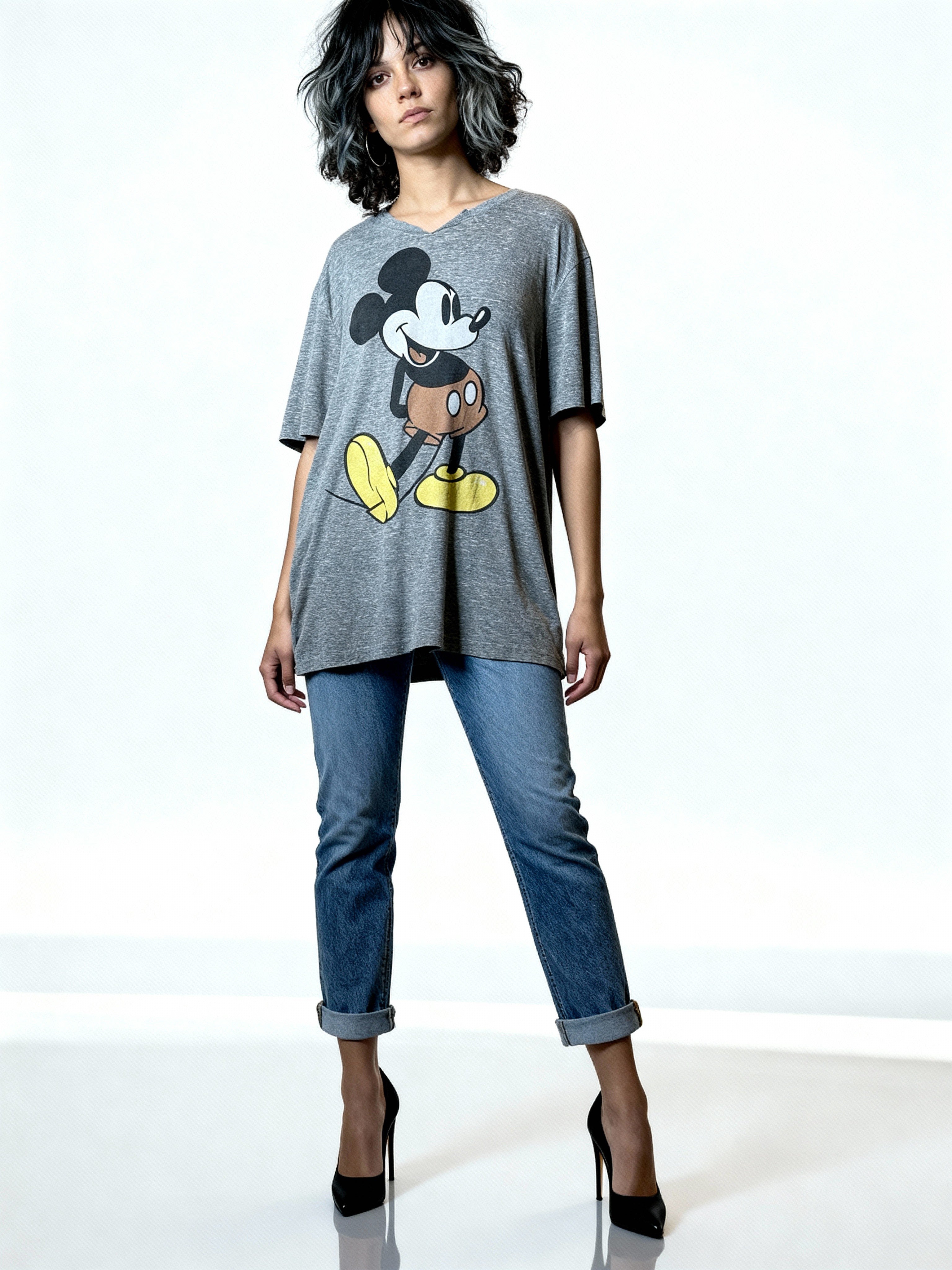 Original 1990's Vintage Disney Mickey Mouse Grey T Shirt UK 8 - 14