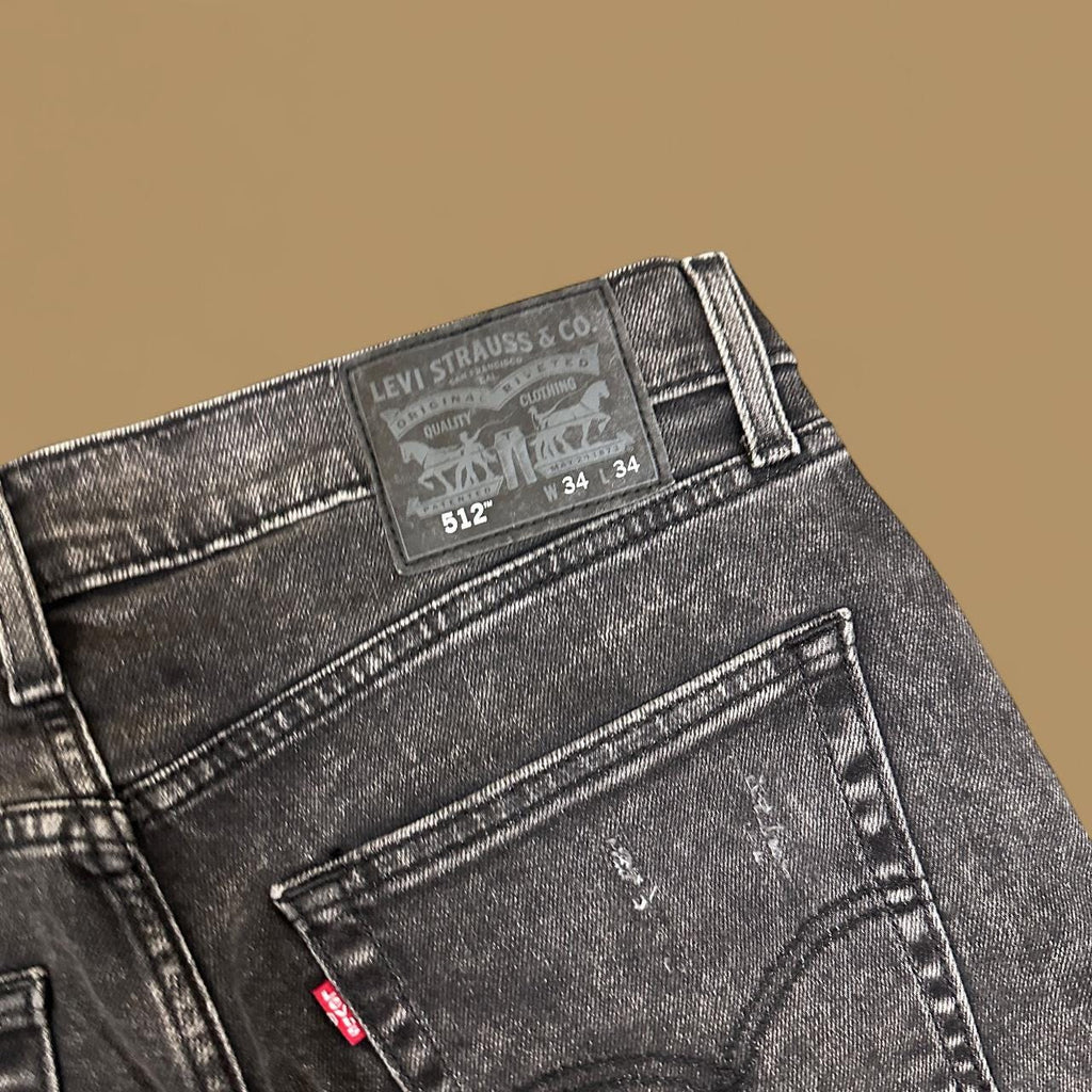 Vintage Levi's 512 Distressed Raw Hem Straight Ankle Jeans Charcoal Black W34 L26