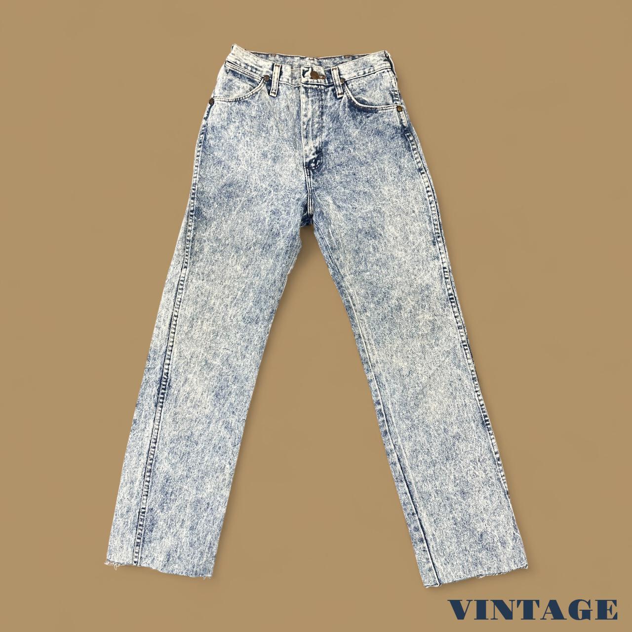Vintage Wrangler USA Made Straight Leg Raw Hem Boyfriend Jeans Acid Wash Blue W26 L30