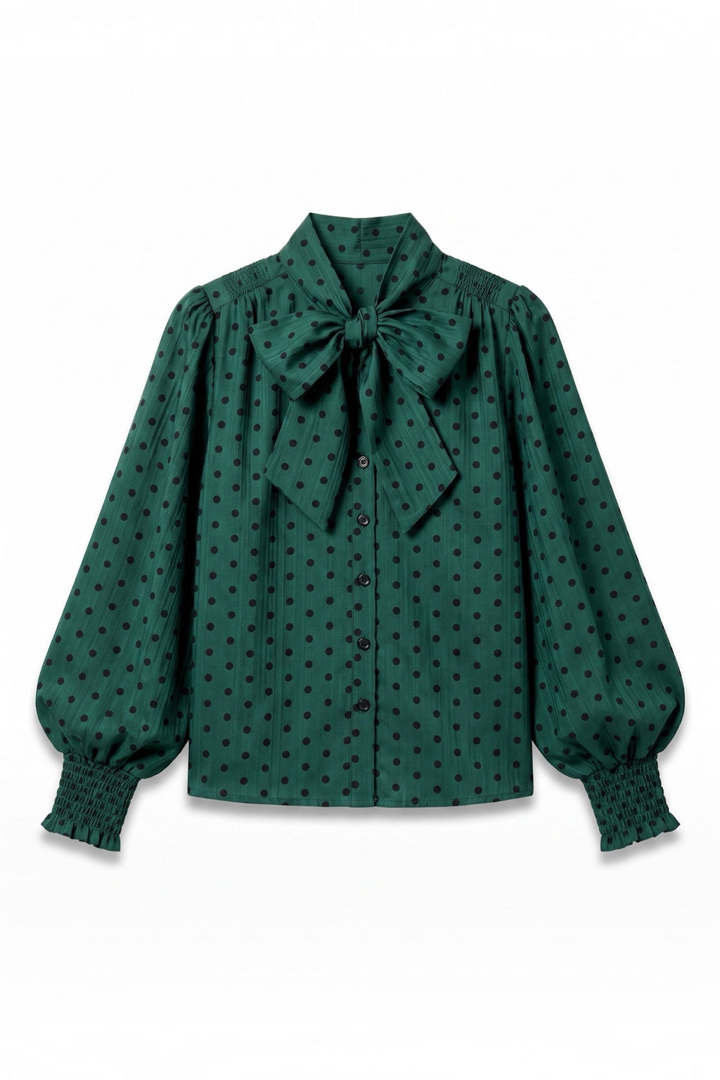 Aditi Spot Tie Neck Blouse - Forest Green