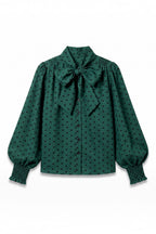 Aditi Spot Tie Neck Blouse - Forest Green