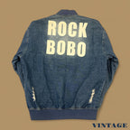 Vintage Rock Bobo Denim Bomber Jacket Mid Blue XL