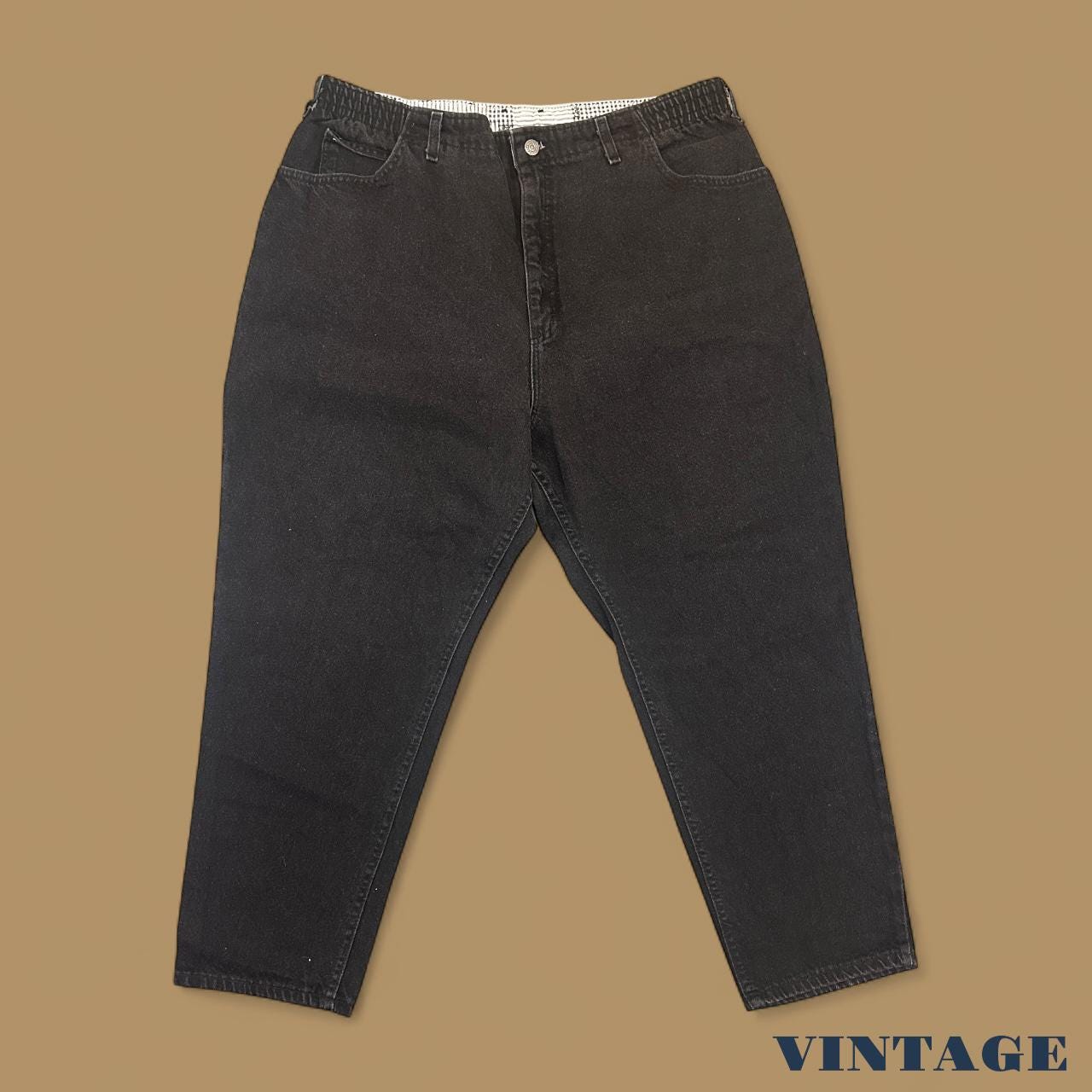 Vintage 90s Lee Elastic Waist Tapered Leg Mom Jeans Black W38 L26