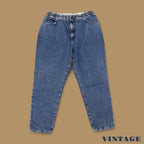 Vintage 90s Lee Elastic Waist Tapered Leg Mom Jeans Dark Blue W34 L28