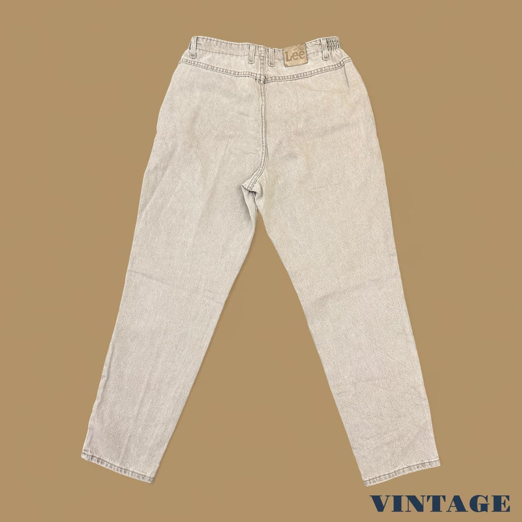 Vintage 90s Lee Elastic Waist Tapered Leg Mom Jeans Beige W33 L32