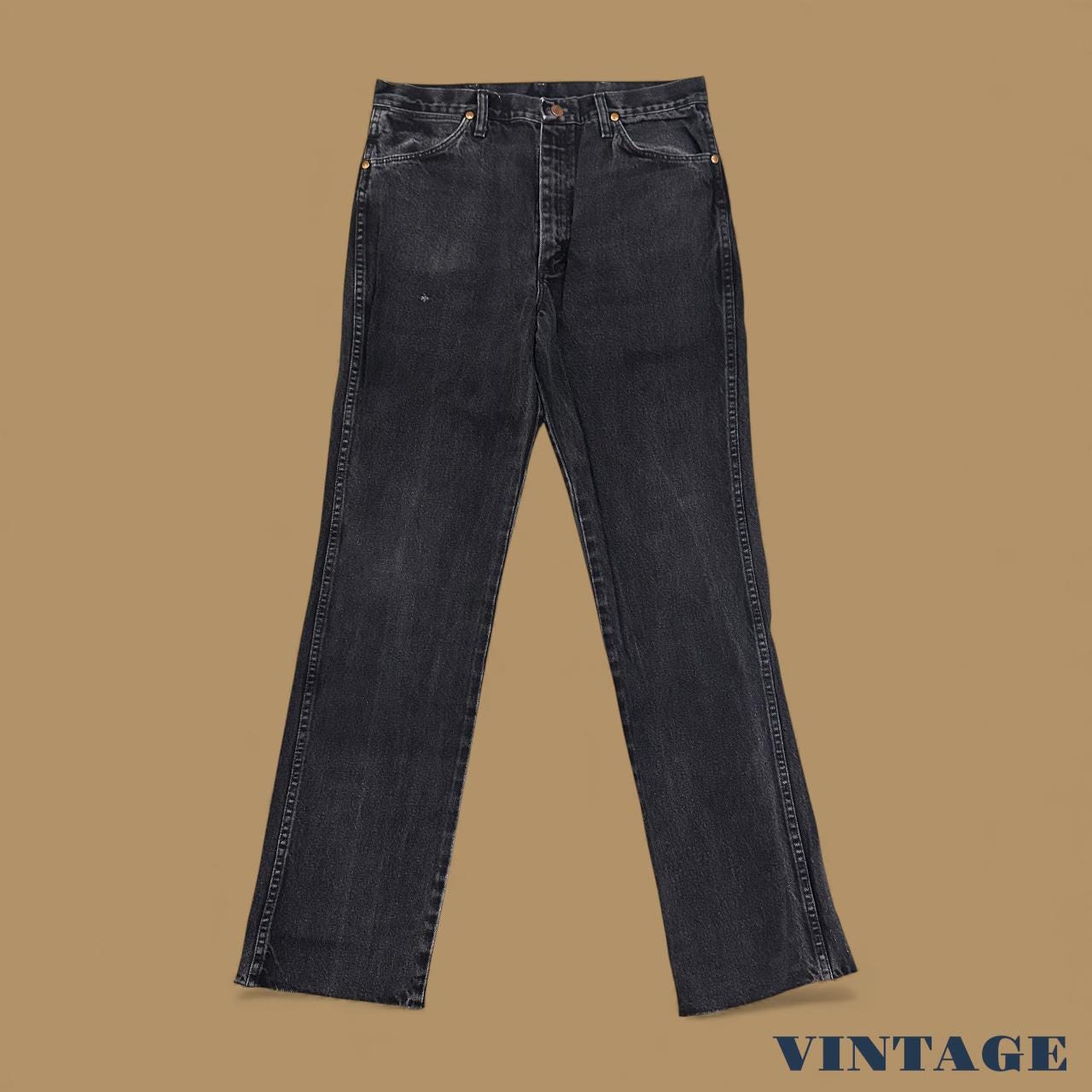 Vintage Wrangler Raw Hem Ankle Jeans Charcoal Black W34 L33