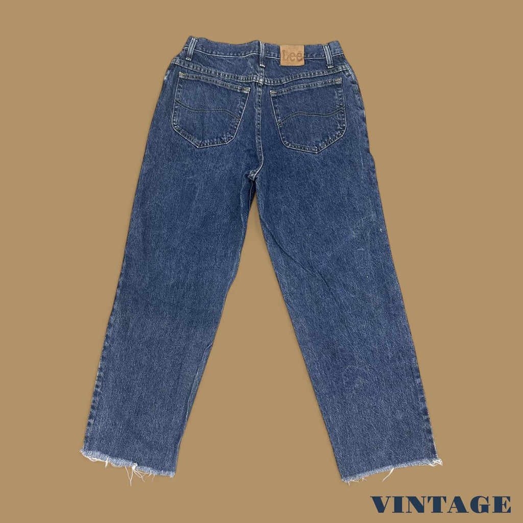 Vintage Lee Raw Hem Faded Straight Leg Jeans Dark Blue W31 L27
