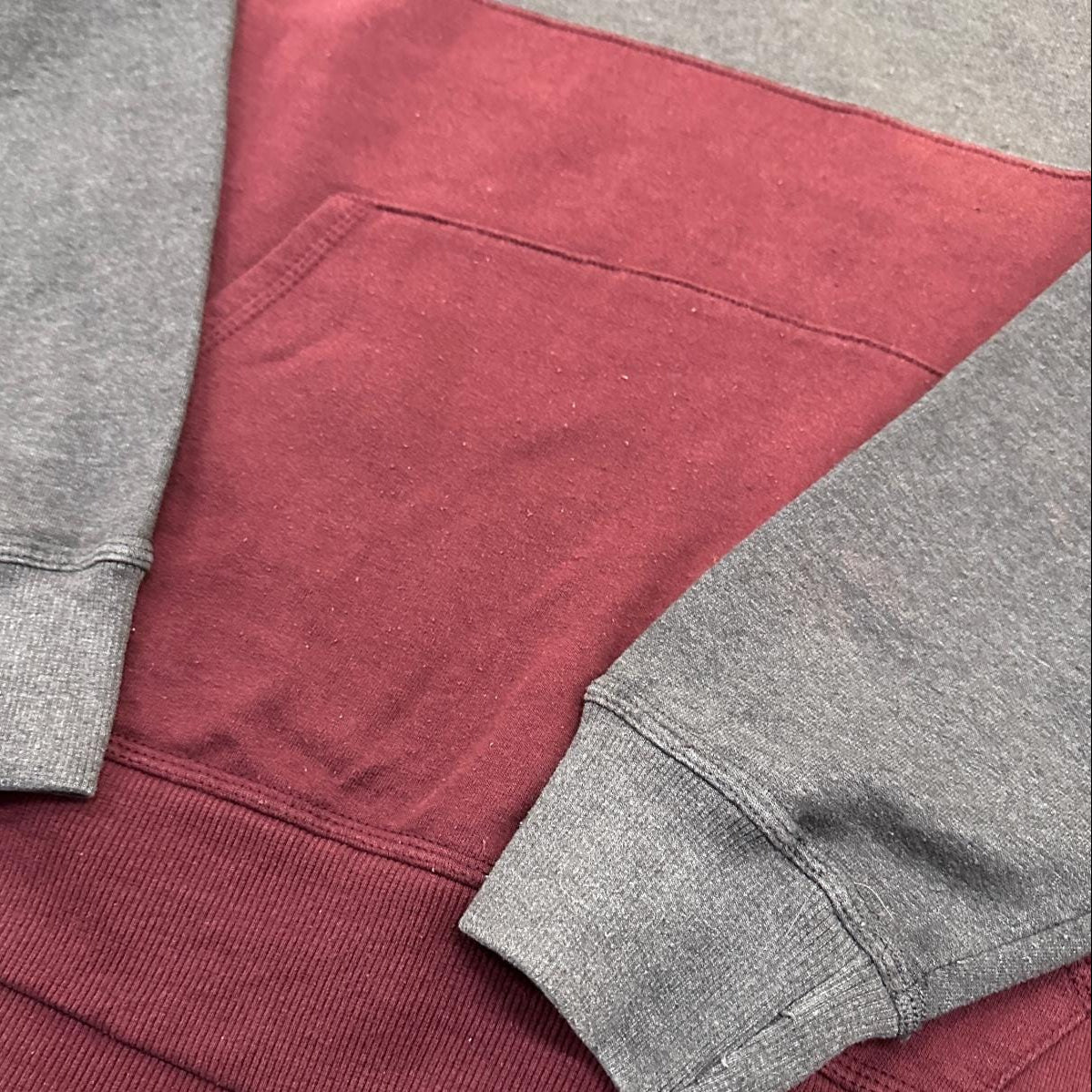 Vintage Champion Two-Tone Hoodie Grey/Burgundy XL