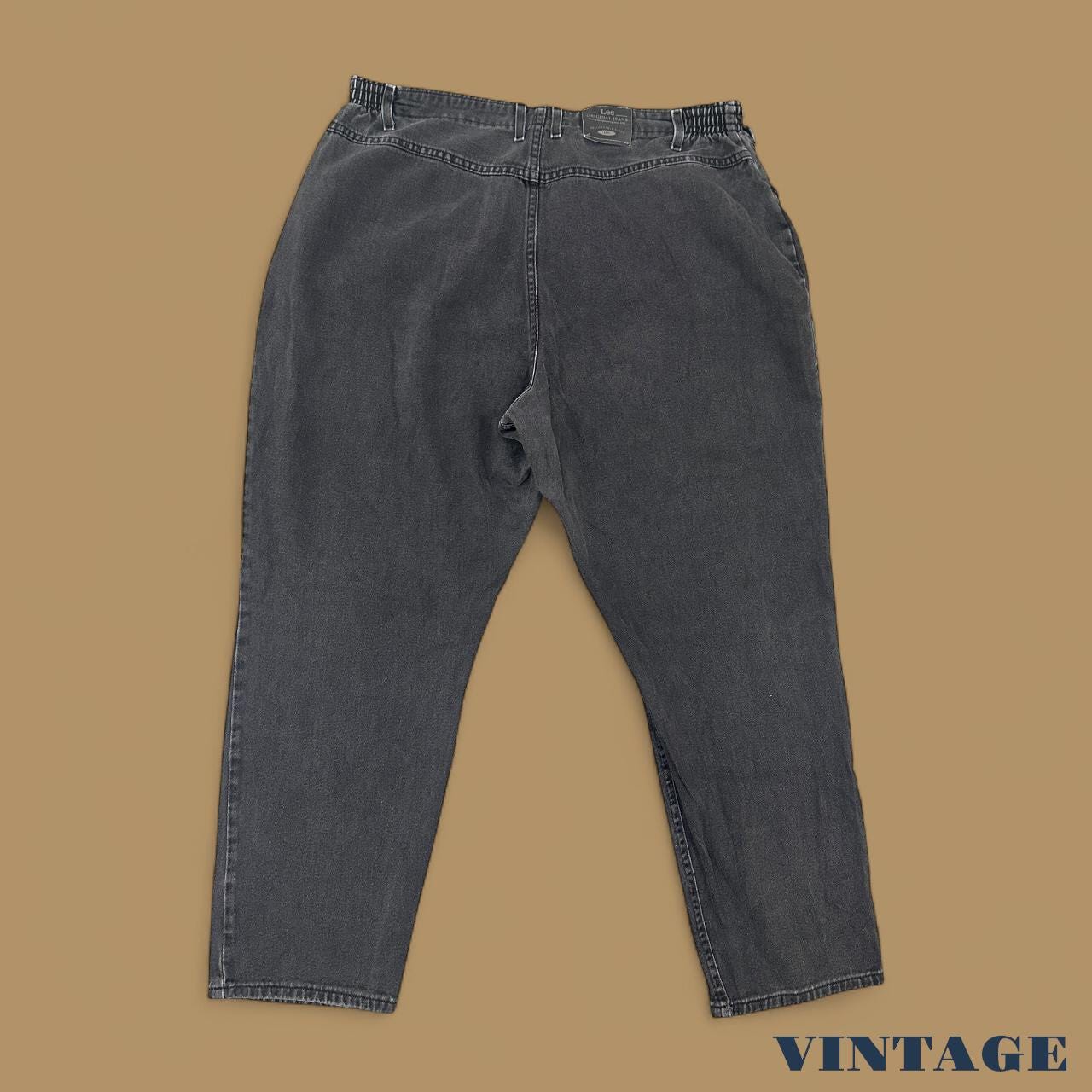 Vintage 90s Lee Elastic Waist Tapered Leg Mom Jeans Charcoal Grey W38 L26