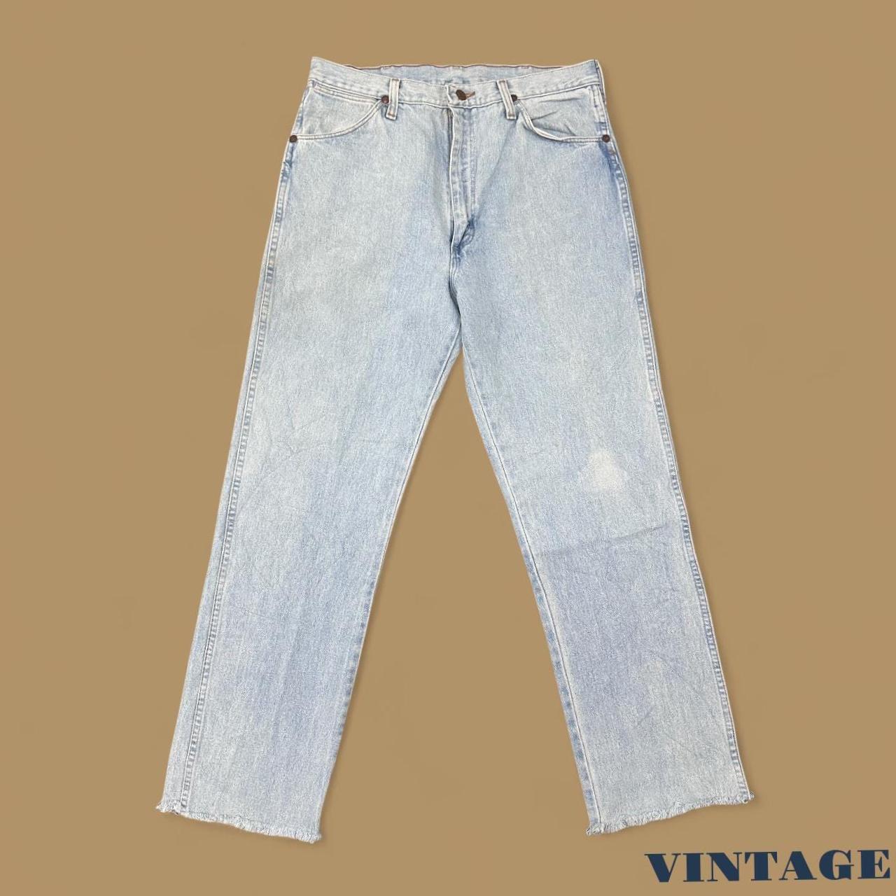 Vintage Wrangler USA Raw Hem Straight Leg Jeans Light Blue W34 L31