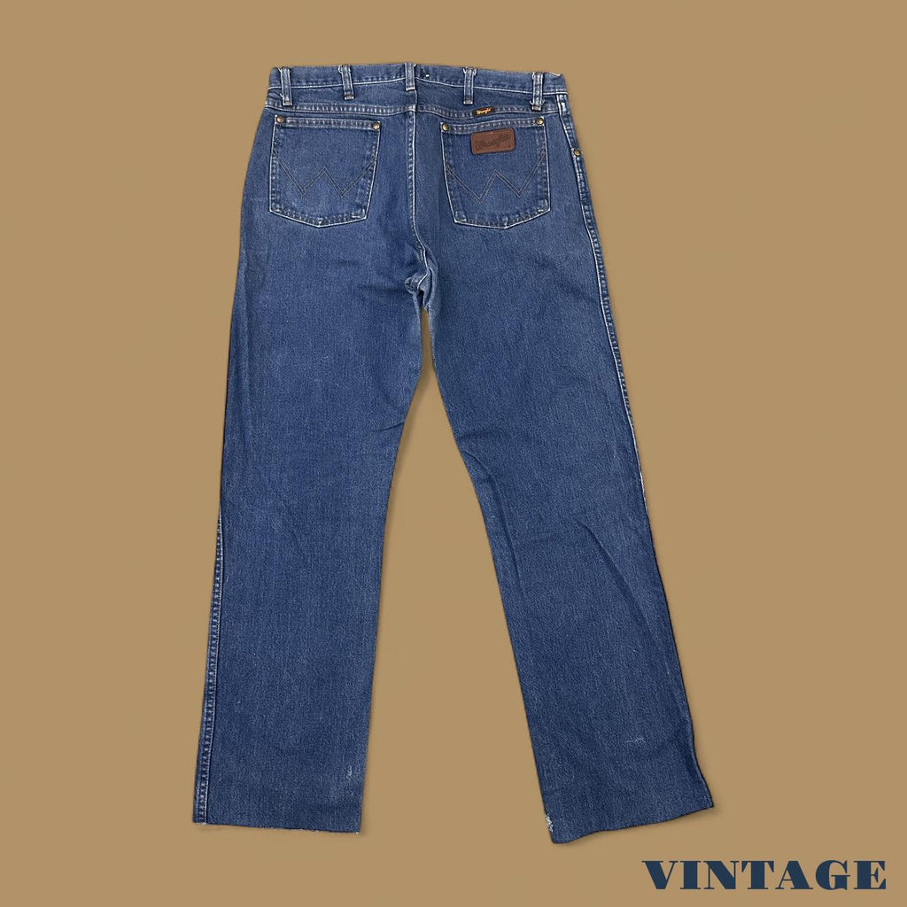 Vintage Wrangler USA Raw Hem Straight Leg Ankle Jeans Dark Blue W35 L31