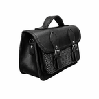 Handmade Tannery Leather and Tweed Cross Body Micro Satchel Plus - Black