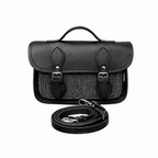 Handmade Tannery Leather and Tweed Cross Body Micro Satchel Plus - Black