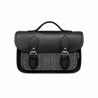 Handmade Tannery Leather and Tweed Cross Body Micro Satchel Plus - Black