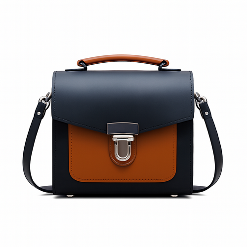 Handmade Leather Two Tone Sugarcube Handbag - Black & Burnt Orange Plus