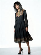 Original Vintage 1970's Black Indian Cotton Boho / Hippie Dress UK 8 - 14