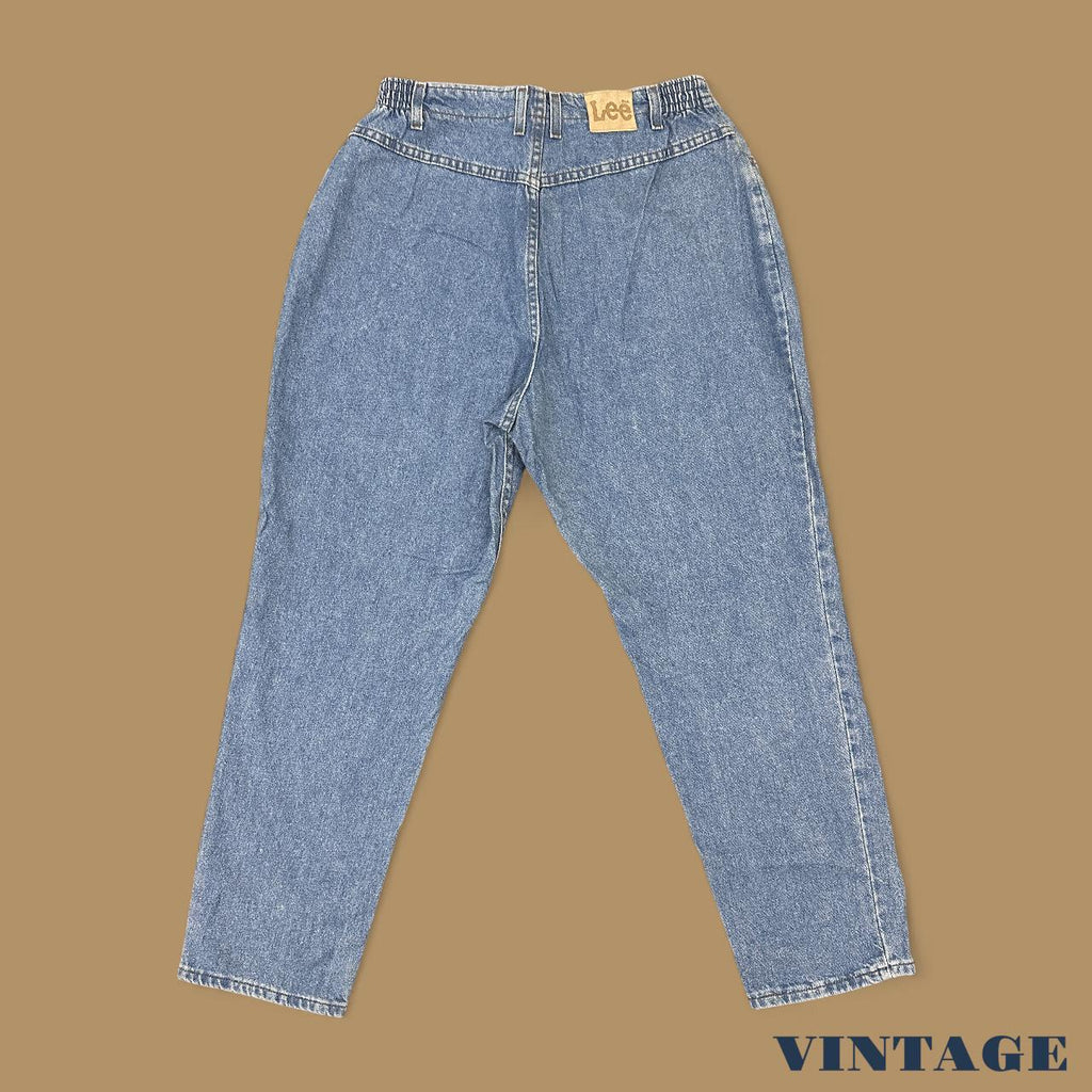 Vintage 90s Lee Elastic Waist Tapered Leg Mom Jeans Mid Blue W36 L30