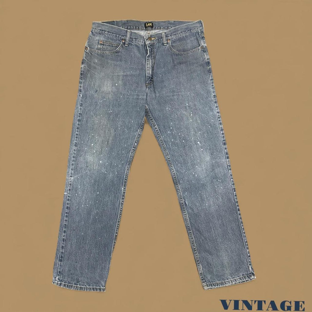 Vintage Lee Straight Leg Paint Splatter Jeans Light Blue W38 L32