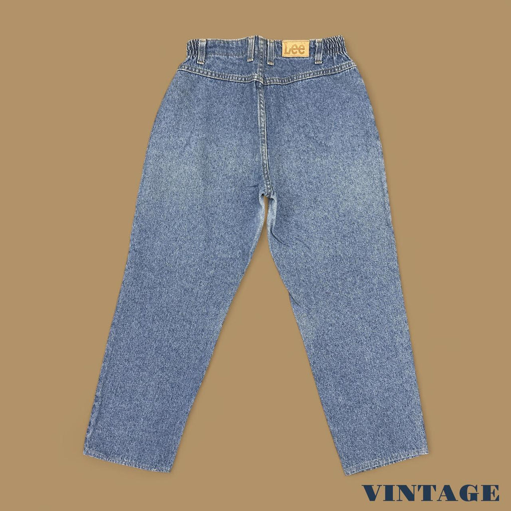 Vintage 90s Lee Elastic Baggy Tapered Jeans Mid Blue W28 L25