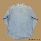 Vintage 80s Wrangler Grandad Collar Denim Shirt Light Blue Large