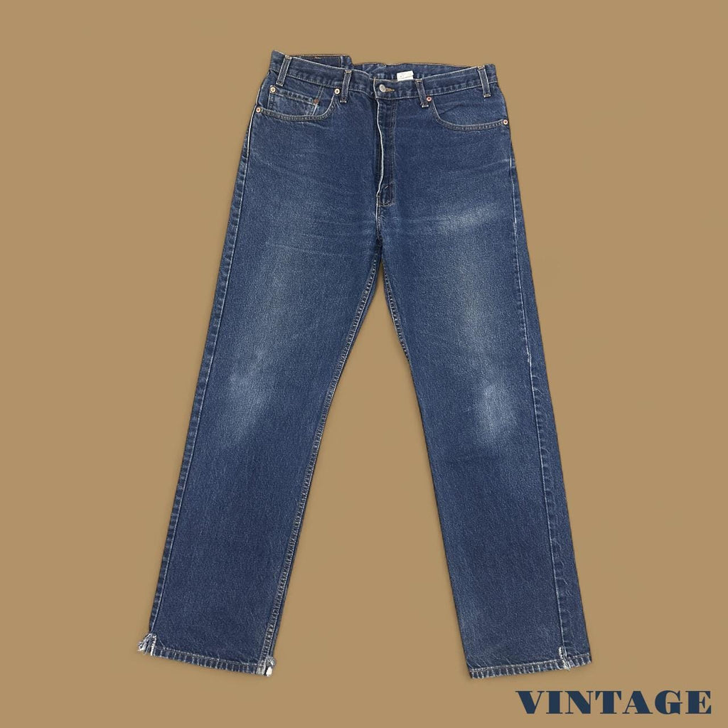 Vintage Levi&#39;s 505 Straight Leg Jeans Split Hems Dark Blue W38 L34