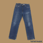 Vintage Levi&#39;s 505 Straight Leg Jeans Split Hems Dark Blue W38 L34