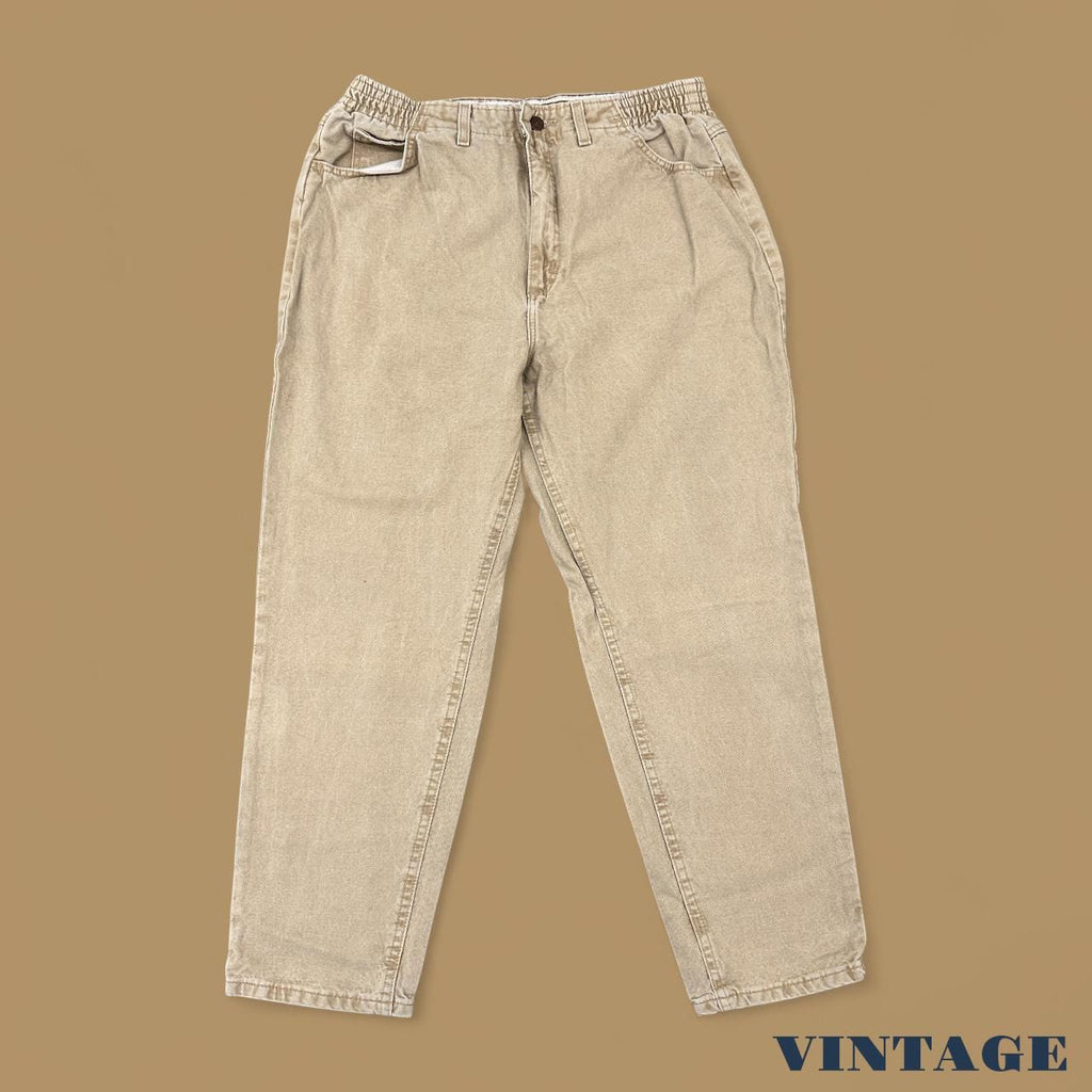 Vintage 90s Lee Elastic Baggy Tapered Mom Jeans Beige W32 L27