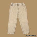 Vintage 90s Lee Elastic Baggy Tapered Mom Jeans Beige W32 L27