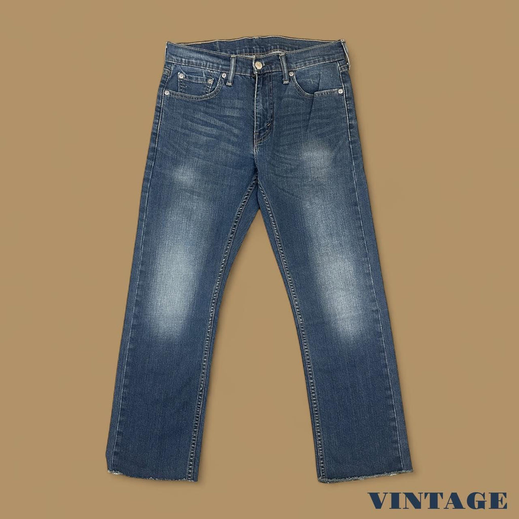 Vintage Levi&#39;s 513 Slim Straight Raw Hem Cropped Jeans Dark Blue W29 L26