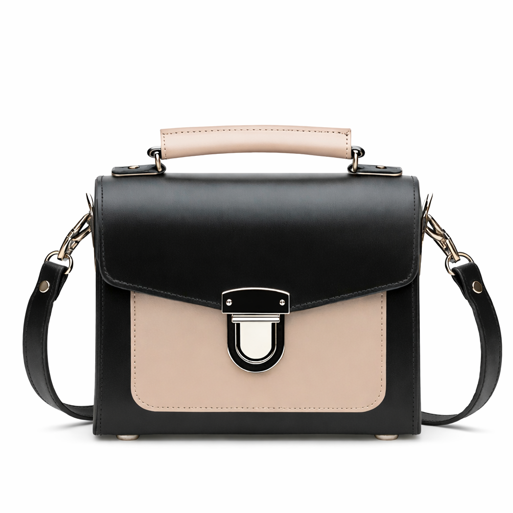 Handmade Leather Sugarcube Handbag - Cafe Noir Grande
